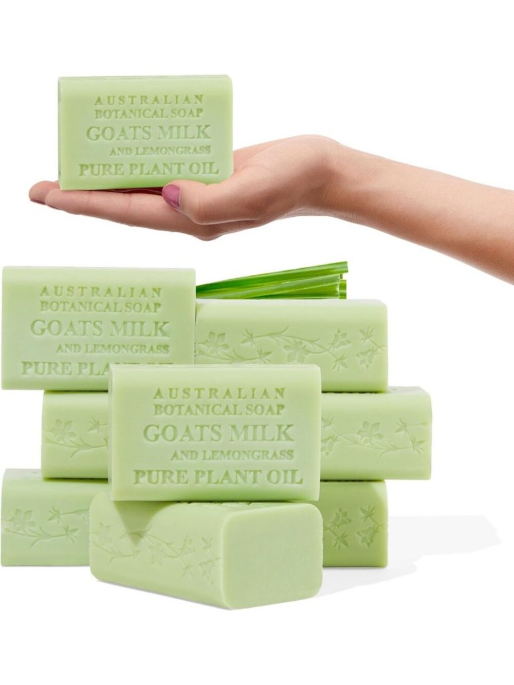 Goat Milk Lemongrass Soap Bars - Natural Moisturizing, Set of 8, 6.6 oz Each